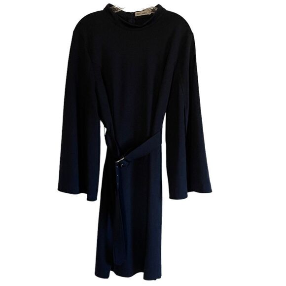 Navy Blue Plus Size Dress with Belt and Bell Sleeves, size 2XL - Picture 1 of 8